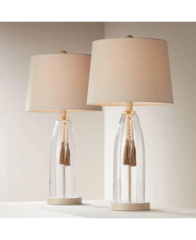 360 Lighting Tibet 27" Tall Modern Coastal 3-Way Table Lamps Set of 2 Clear Glass Living Room Bedroom Bedside Nightstand