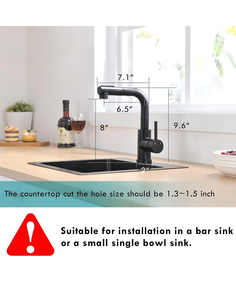 Busdays Sink Faucet, Black Kitchen Faucets with Pull out Sprayer, Bathroom Sink Faucets Mini Bar Prep Faucet