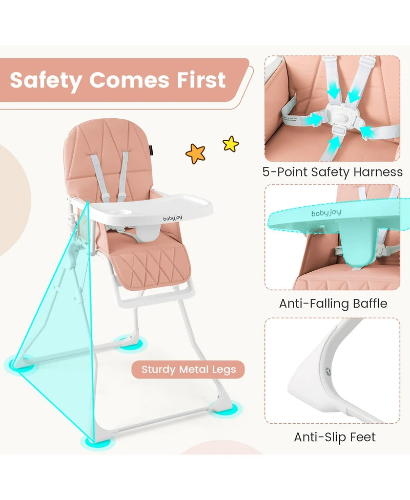 Gymax Toddler Foldable High Chair Easy Clean Compact Highchair w/ Removable Adjustable Tray
