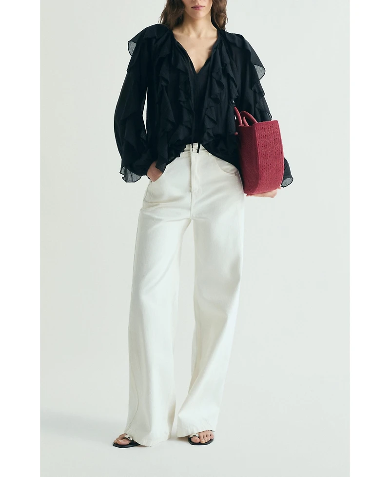 Scalpers Women's Ruffled Cotton Blouse