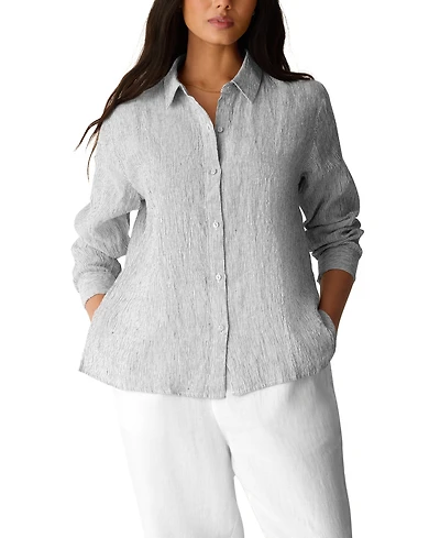 Eileen Fisher Women's Long-Sleeve Striped Collared Shirt