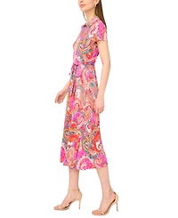 Msk Women's Short-Sleeve Zip Midi Dress