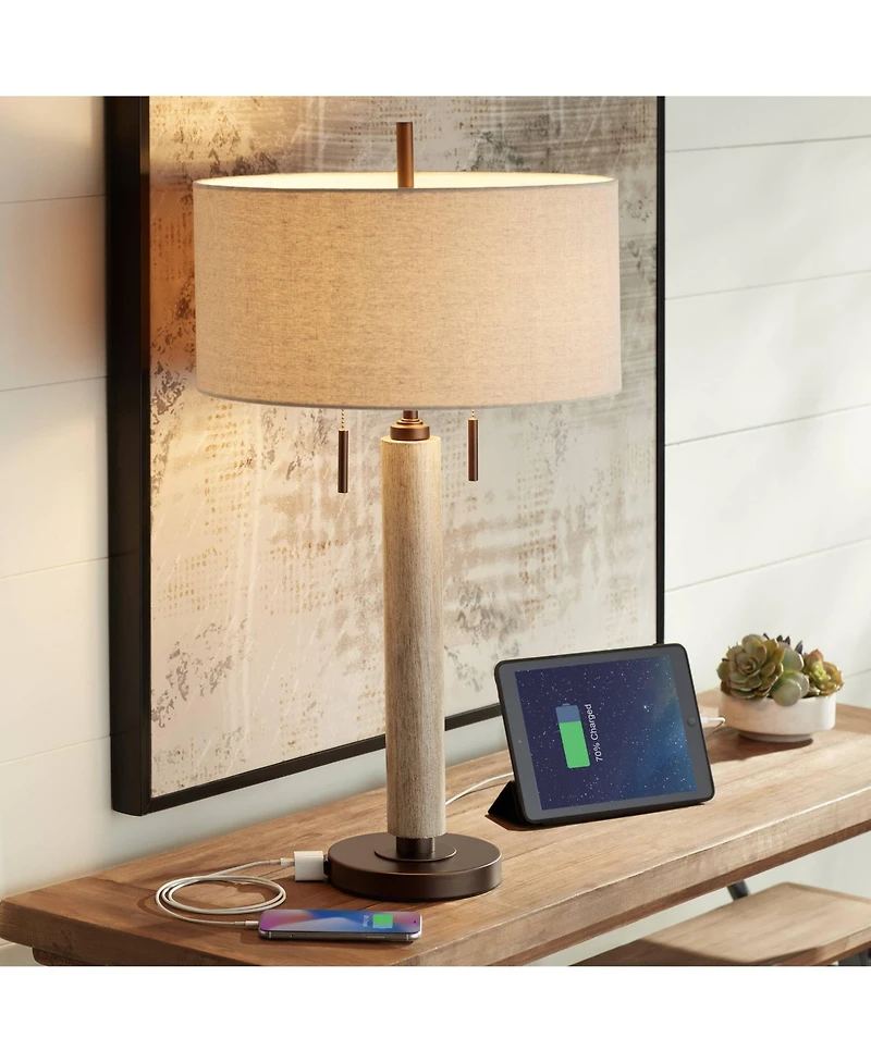 Franklin Iron Works Mid-Century Modern Table Lamp with Usb Charging Port 28.5" Tall