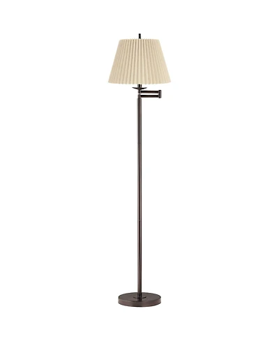 360 Lighting Modern 60" Tall Standing Floor Lamp Skinny Adjustable Swing Arm Metal Bronze Finish Pleated