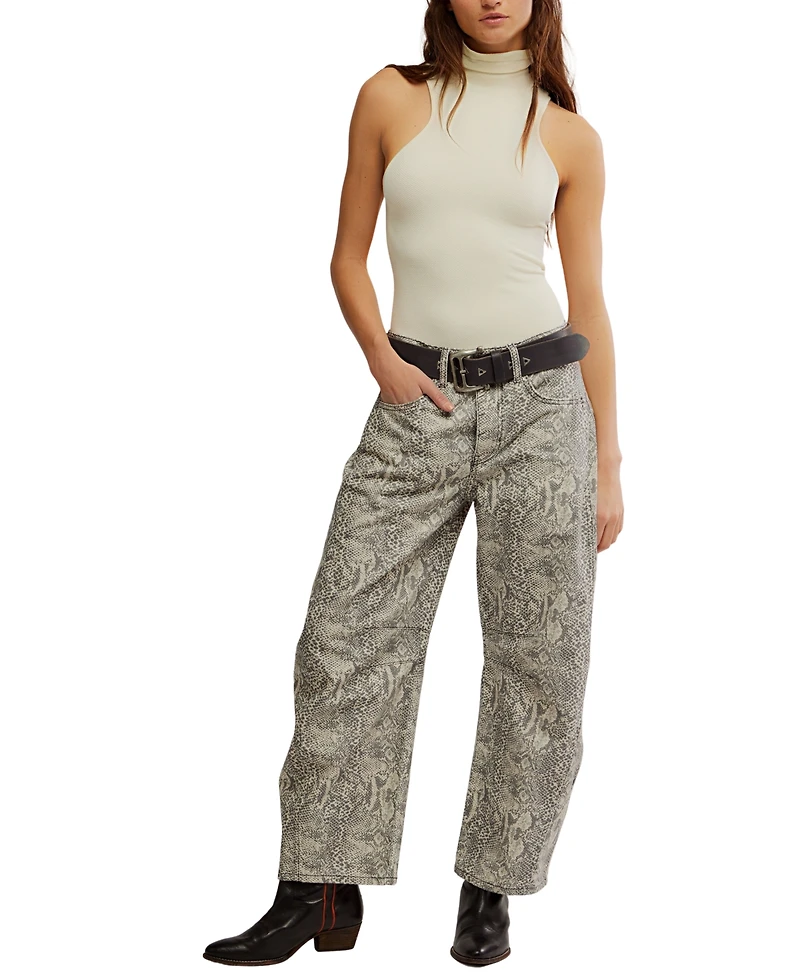 Free People Women's Mid-Rise Printed Barrel Jeans