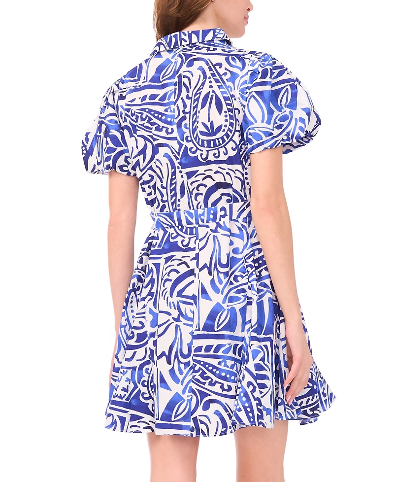 Msk Petite Printed Puff-Sleeve Cotton Dress