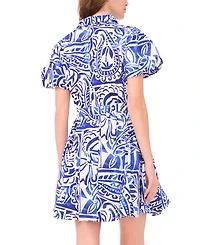 Msk Petite Printed Puff-Sleeve Cotton Dress