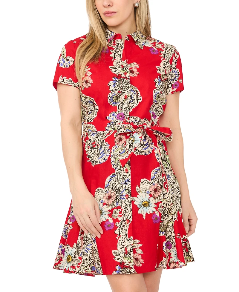 Msk Petite Printed Short-Sleeve Cotton Dress