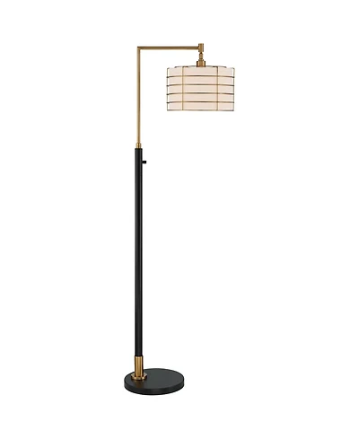 Possini Euro Design Modern Arc Floor Lamp 63 1/2" Tall Warm Gold Metal Cage Linen Shade for Living Room Reading