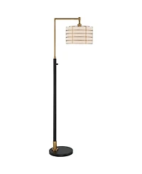 Possini Euro Design Modern Arc Floor Lamp 63 1/2" Tall Warm Gold Metal Cage Linen Shade for Living Room Reading