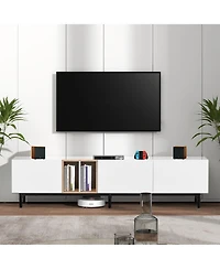 Rainsken Modern Tv Stand for 80'' Tv, Wooden Entertainment Center, Media Console with 3 Storage Cabinets and Open Shelves for Living Room