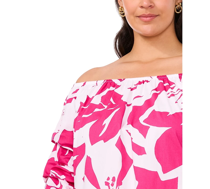Msk Plus Printed Off-The-Shoulder Shift Dress