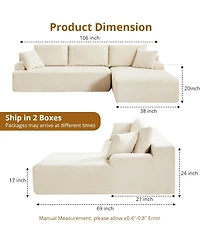 gaomon 106" Modular Sectional Sofa, Corduroy Cloud Couch with L-Shaped