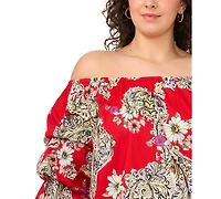 Msk Plus Printed Cotton Off-The-Shoulder Dress