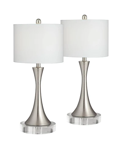360 Lighting Gerson Modern Table Lamps Set of 2 with Round Risers 25 1/2" High Brushed Nickel Dimmers Led Drum Shade for Bedroom Living Room