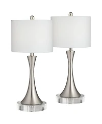 360 Lighting Gerson Modern Table Lamps Set of 2 with Round Risers 25 1/2" High Brushed Nickel Dimmers Led Drum Shade for Bedroom Living Room