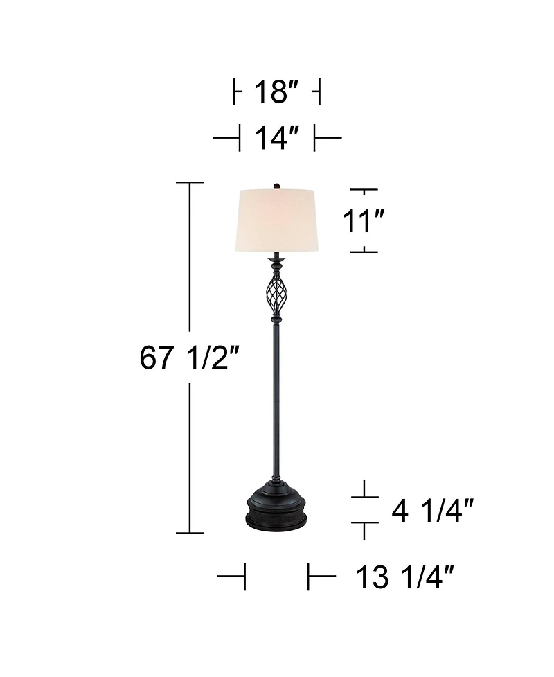Franklin Iron Works Annie Rustic Floor Lamp with Riser 67 1/2" Tall Iron Scroll Cream Hardback Drum Shade