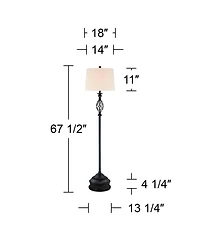 Franklin Iron Works Annie Rustic Floor Lamp with Riser 67 1/2" Tall Iron Scroll Cream Hardback Drum Shade