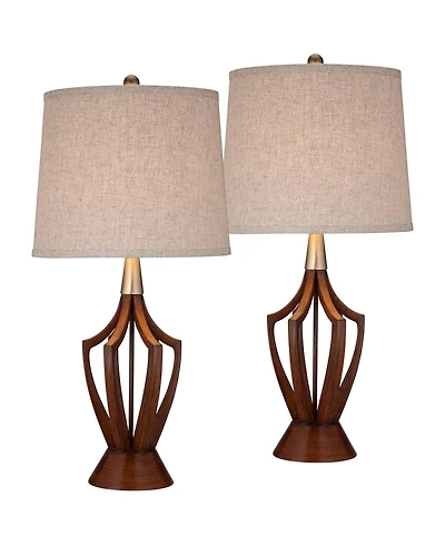 360 Lighting St. Claire 30 3/4" Tall Open Base Large Mid Century Modern End Table Lamps Set of 2 Wood Finish Living Room Bedroom
