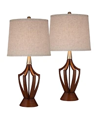360 Lighting St. Claire 30 3/4" Tall Open Base Large Mid Century Modern End Table Lamps Set of 2 Wood Finish Living Room Bedroom