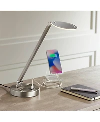 Possini Euro Design Kobie 21 3/4" High Modern Desk Lamp Adjustable Height Led Usb Port Nickel Finish Metal Home Office