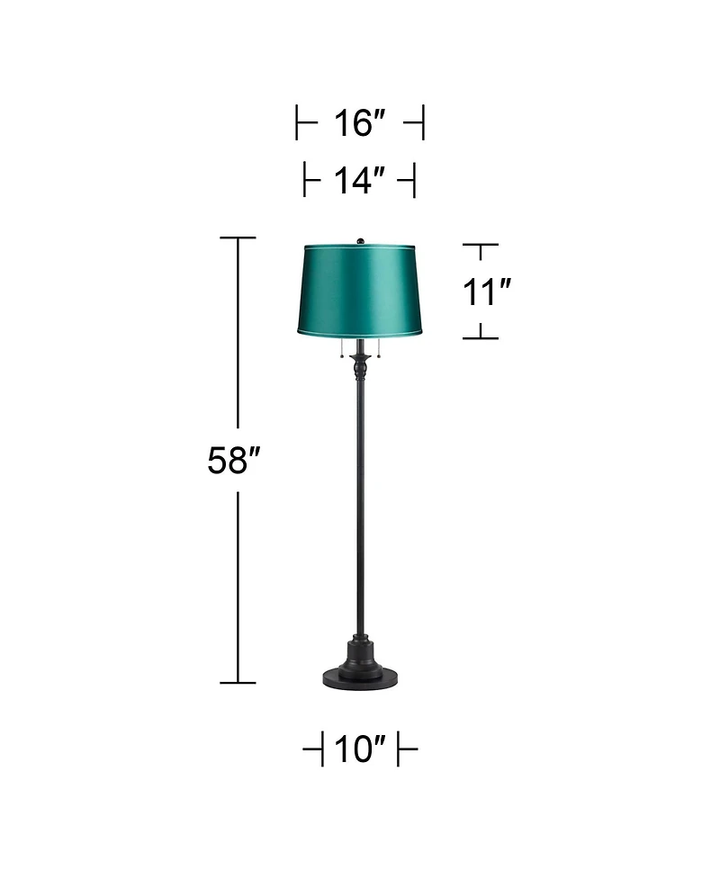 360 Lighting Dyna Traditional 58" Tall 2-Light Standing Floor Lamp Skinny Pole Pull Chain Finish Drum Soft Teal Shade