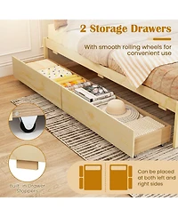 Sugift Wooden Bed Frame with Rolling Storage Drawers