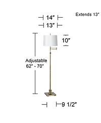 360 Lighting Modern Swing Arm Floor Lamp Adjustable Height 70" Tall Antique Brass Hardback Drum Shade for Living Room Reading Bedroom