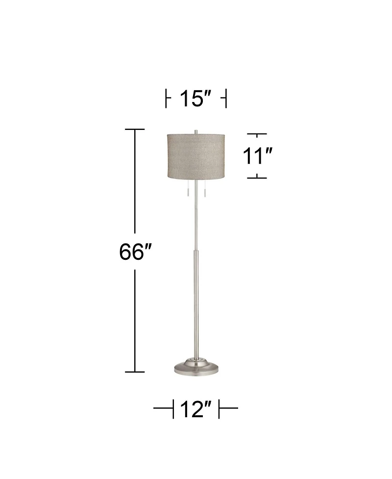 360 Lighting Abba Modern Floor Lamp Standing 66" Tall Brushed Nickel Metal Drum Shade for Living Family Room Bedroom Office House