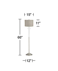 360 Lighting Abba Modern Floor Lamp Standing 66" Tall Brushed Nickel Metal Drum Shade for Living Family Room Bedroom Office House