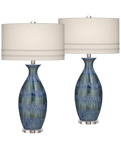 Possini Euro Design Annette 38" Tall Large Modern End Table Lamps Set of 2 Drip Finish Ceramic Living Room (Colors May Vary)