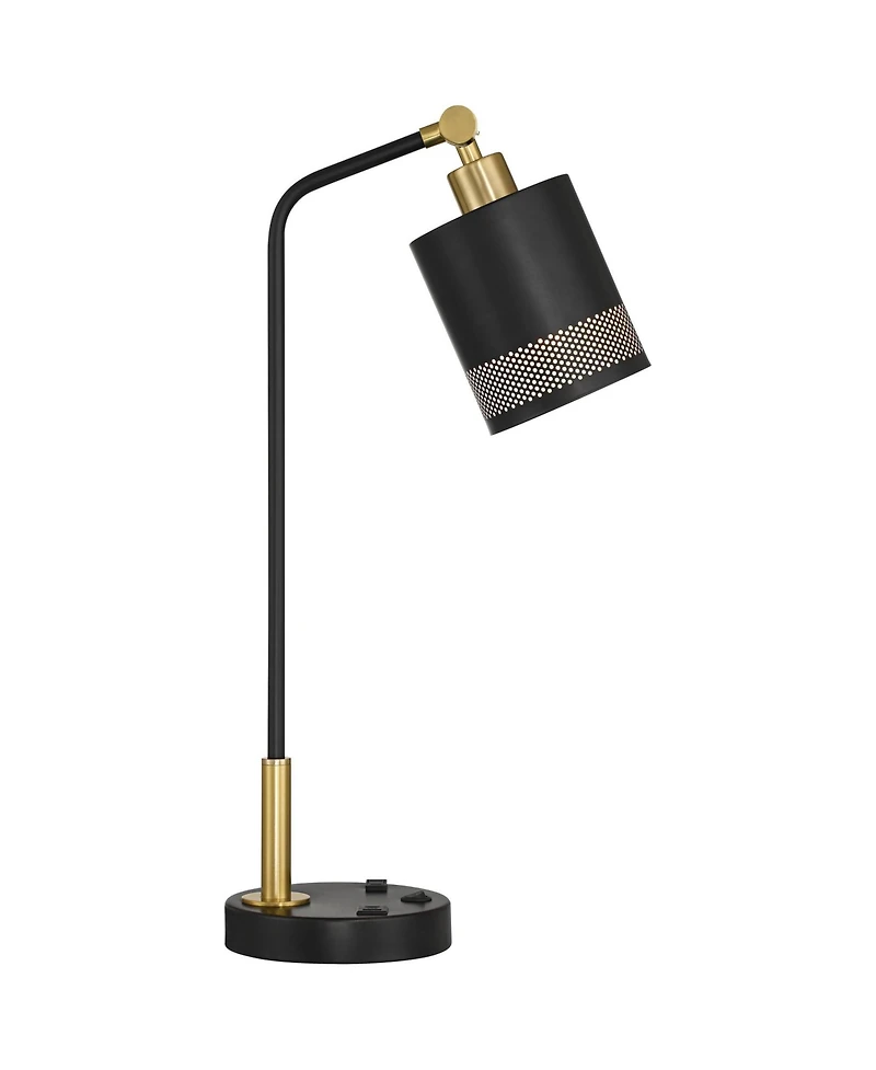 Possini Euro Design Keller 24" High Small Modern Desk Lamp Usb Port Ac Power Outlet Brass Finish Metal Home Office Charging