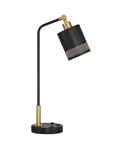 Possini Euro Design Keller 24" High Small Modern Desk Lamp Usb Port Ac Power Outlet Brass Finish Metal Home Office Charging