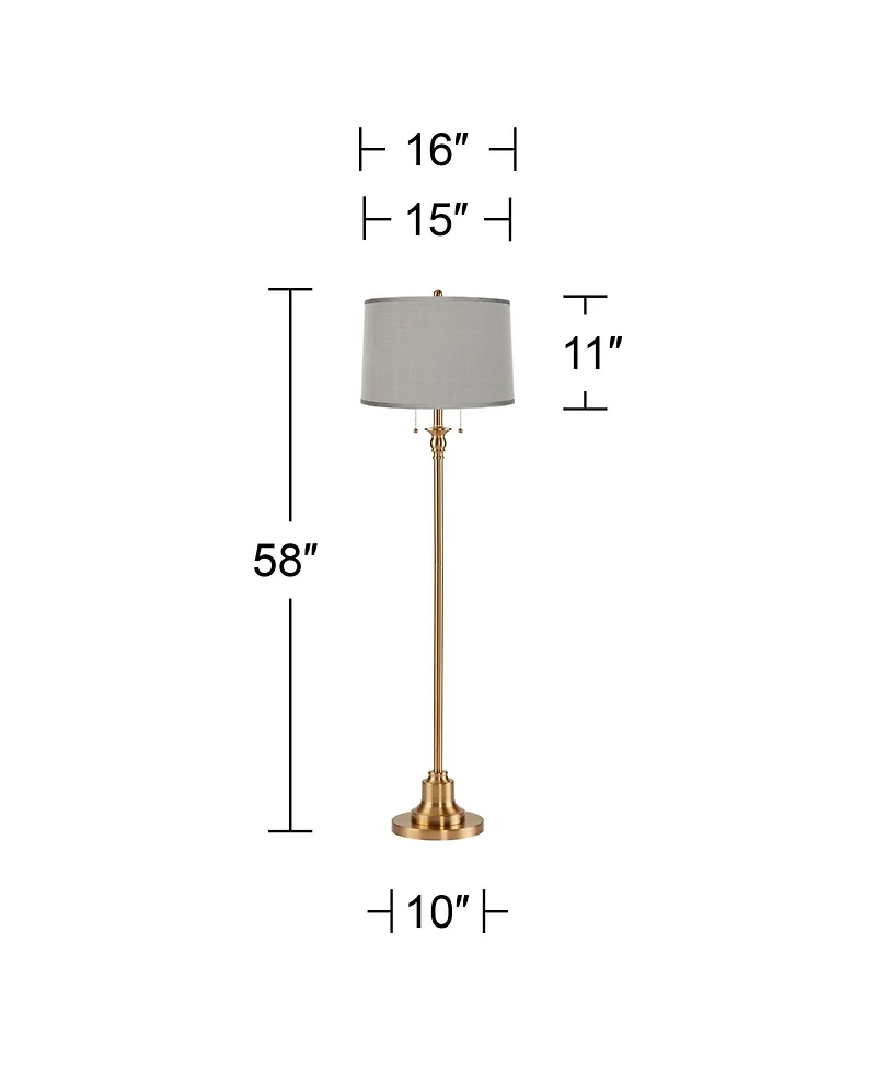 360 Lighting Dyna Traditional 58" Tall Standing Floor Lamp Skinny Pole Pull Chain Antique Brass Finish Faux