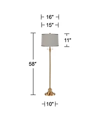 360 Lighting Dyna Traditional 58" Tall Standing Floor Lamp Skinny Pole Pull Chain Antique Brass Finish Faux
