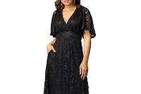 Kiyonna Women's Luminous Sequin Lace Evening Gown with Pockets
