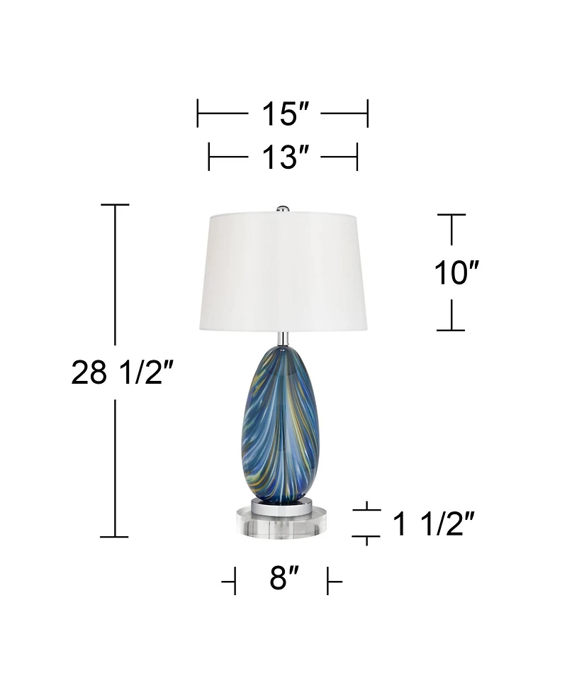 Possini Euro Design Pablo Modern Table Lamp with Round Riser 28 1/2" Tall Art Glass Drum Shade for Bedroom Living Room Bedside Nightstand