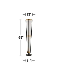 Possini Euro Design Vista Mid Century Modern 68" Tall Torchiere Floor Lamp Smart Socket Gunmetal Brass Cone Shade for Living Room