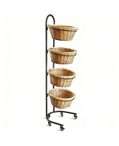 Yigii 4 Tier Metal Display shelves with Wheels Sign Clips Baskets for Retail Market