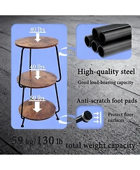 Yigii Small Round Side shelf 3 Tier Circular End Table Brown Nightstand Storage Shelf