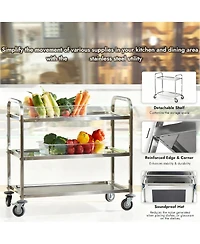 Yigii Stainless Steel Utility Cart Locking Casters Removable Shelf Kitchen Restaurant