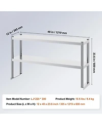 Gouun 12 x 48 in Double Overshelf Adjustable Stainless Steel Storage Shelf