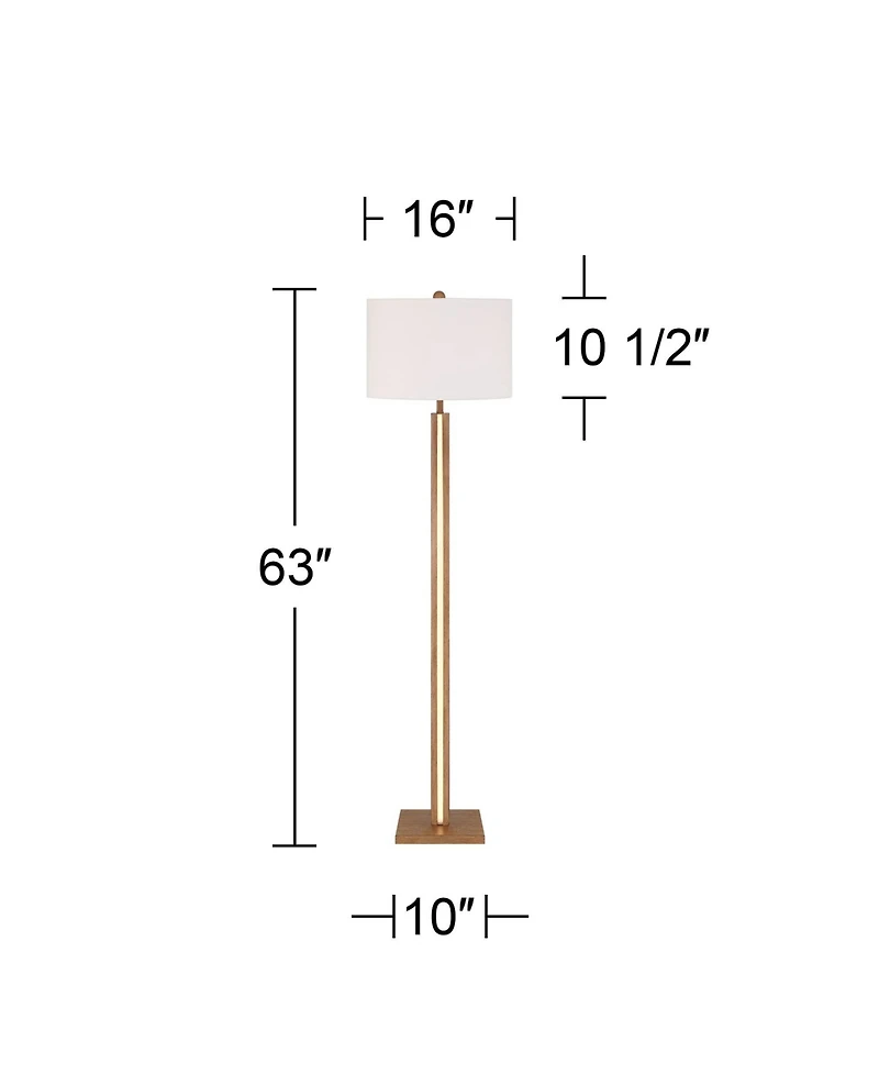 Possini Euro Design Brookline Farmhouse Rustic 63" Tall Standing Floor Lamp Column with Led Side Light Wood Walnut Finish