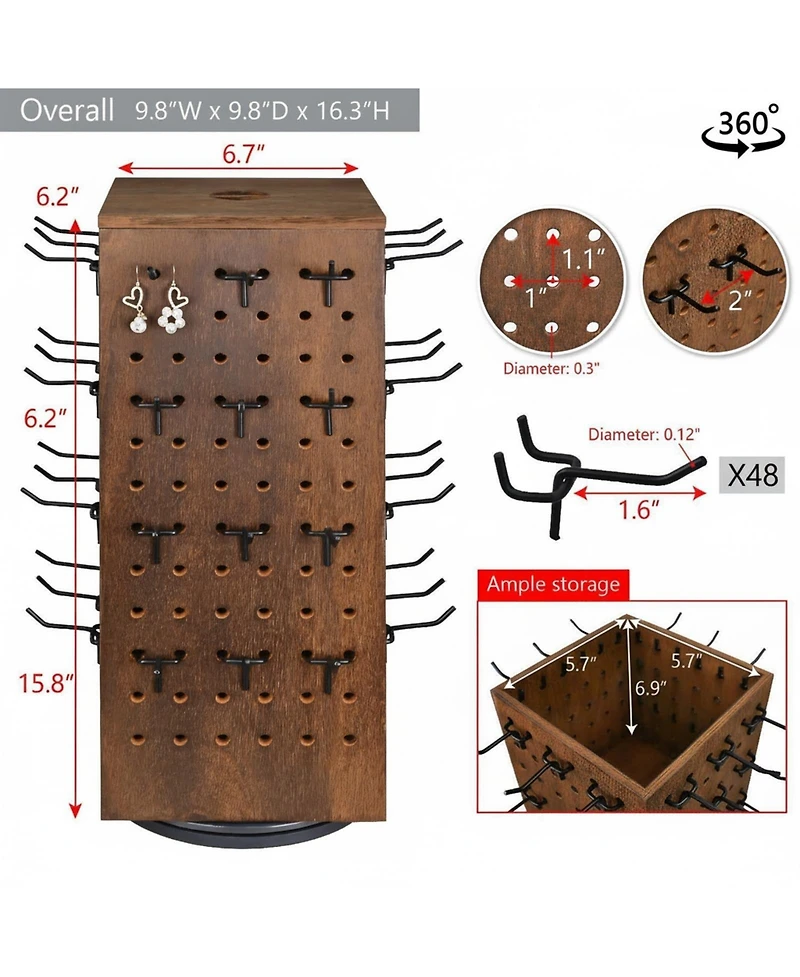 Yigii 3 Tier Wooden Rotating Bracelet Holder Display Stand 42 Hooks