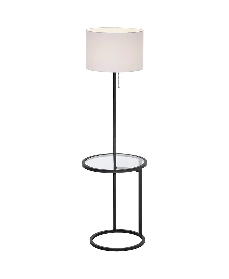360 Lighting Space Saver Modern Floor Lamps with Tray Table 62" Tall Set of 2 Metal Fabric Drum Shade for Living Room Bedroom Office House