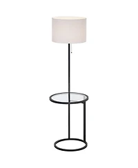 360 Lighting Space Saver Modern Floor Lamps with Tray Table 62" Tall Set of 2 Metal Fabric Drum Shade for Living Room Bedroom Office House