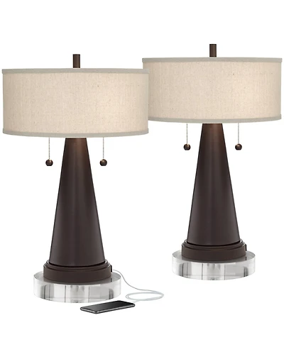Franklin Iron Works Craig Rustic Farmhouse Table Lamps Set of 2 with Round Risers 24 1/2"