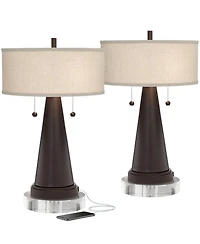 Franklin Iron Works Craig Rustic Farmhouse Table Lamps Set of 2 with Round Risers 24 1/2"