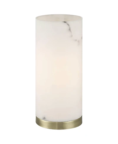 360 Lighting Renier High Small Cylinder Modern Glam Accent Table Lamp Faux Alabaster Brass Finish Metal Living Room