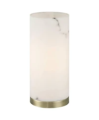 360 Lighting Renier High Small Cylinder Modern Glam Accent Table Lamp Faux Alabaster Brass Finish Metal Living Room